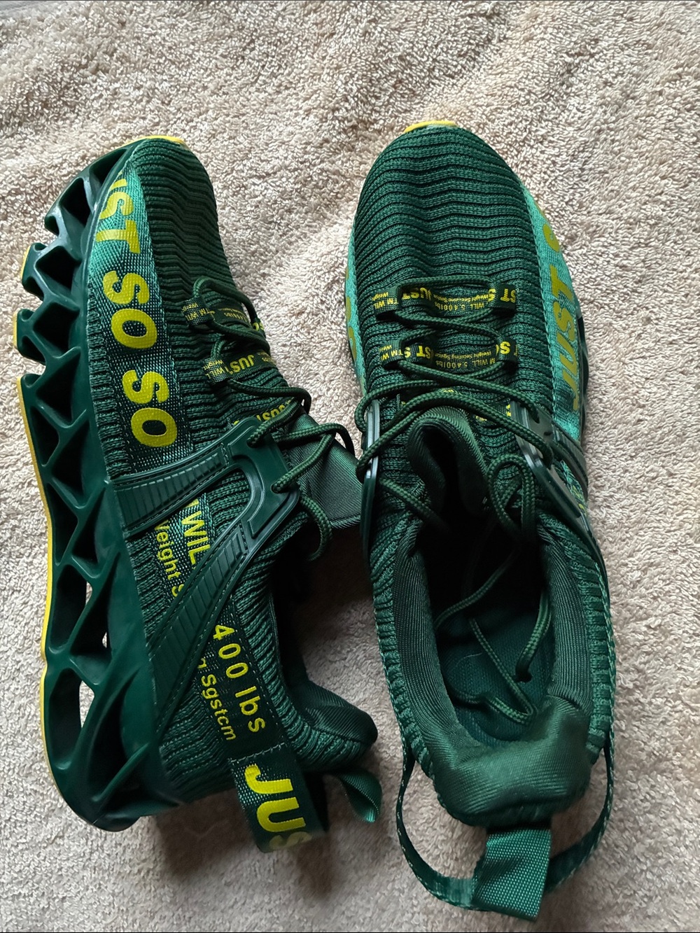 Just So So 41/10Green Athletic Sneakers with Yellow Accents